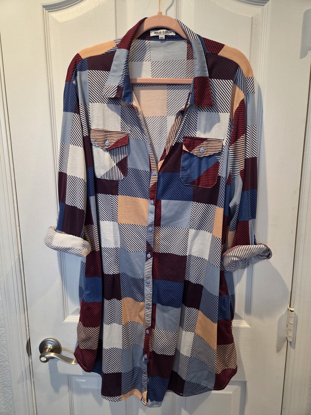 White Mark Multi-Color Plaid Button-Up Tunic